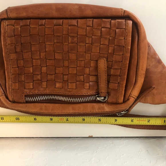 Anthropologie Vilenca Holland Cognac Leather Belt Bag Woven Crossbody Boho - Picture 10 of 12